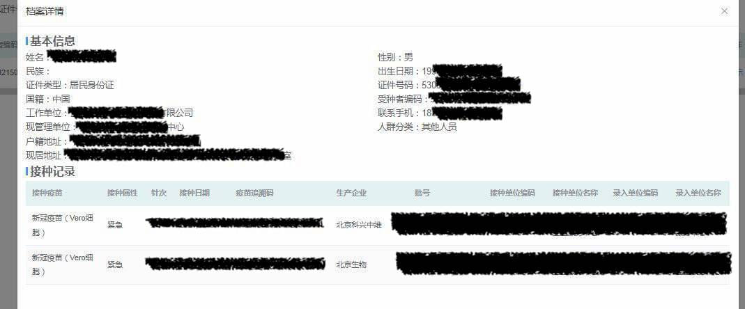 leaked COVID vaccination record. OSINT, China, database